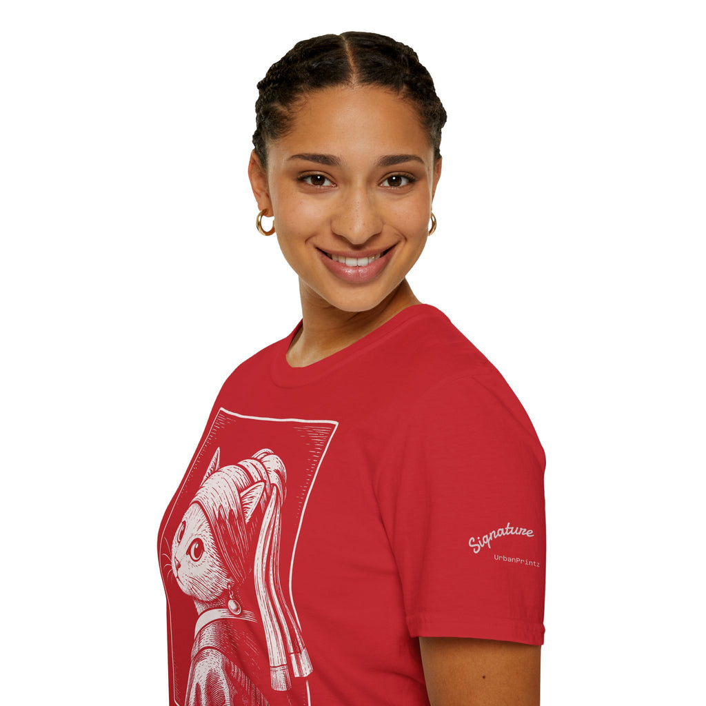 The Girl with the Purrl Earring Katzen Kunst T Shirt – Cat Art collection | UrbanPrintz