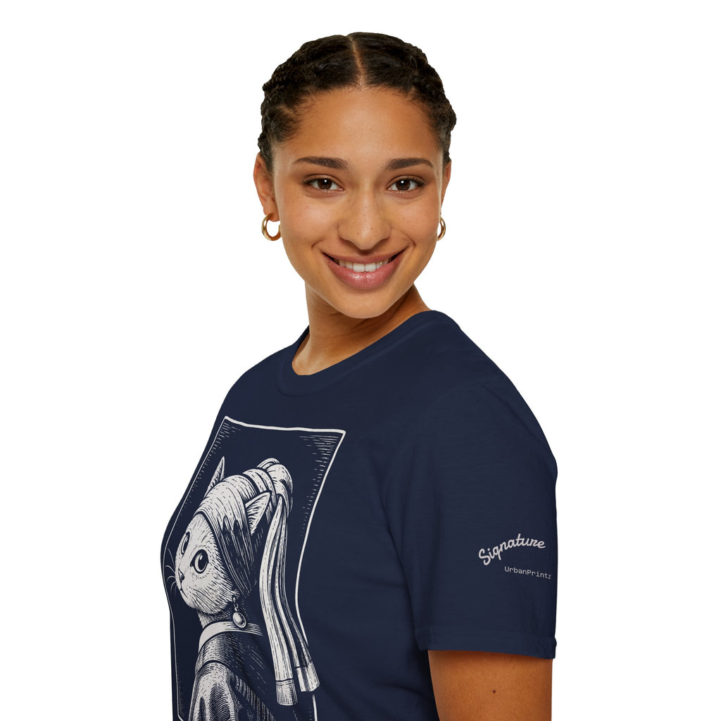 The Girl with the Purrl Earring Katzen Kunst T Shirt – Cat Art collection | UrbanPrintz
