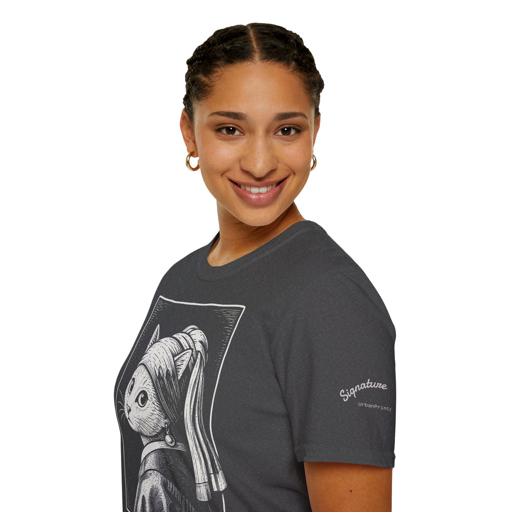 The Girl with the Purrl Earring Katzen Kunst T Shirt – Cat Art collection | UrbanPrintz