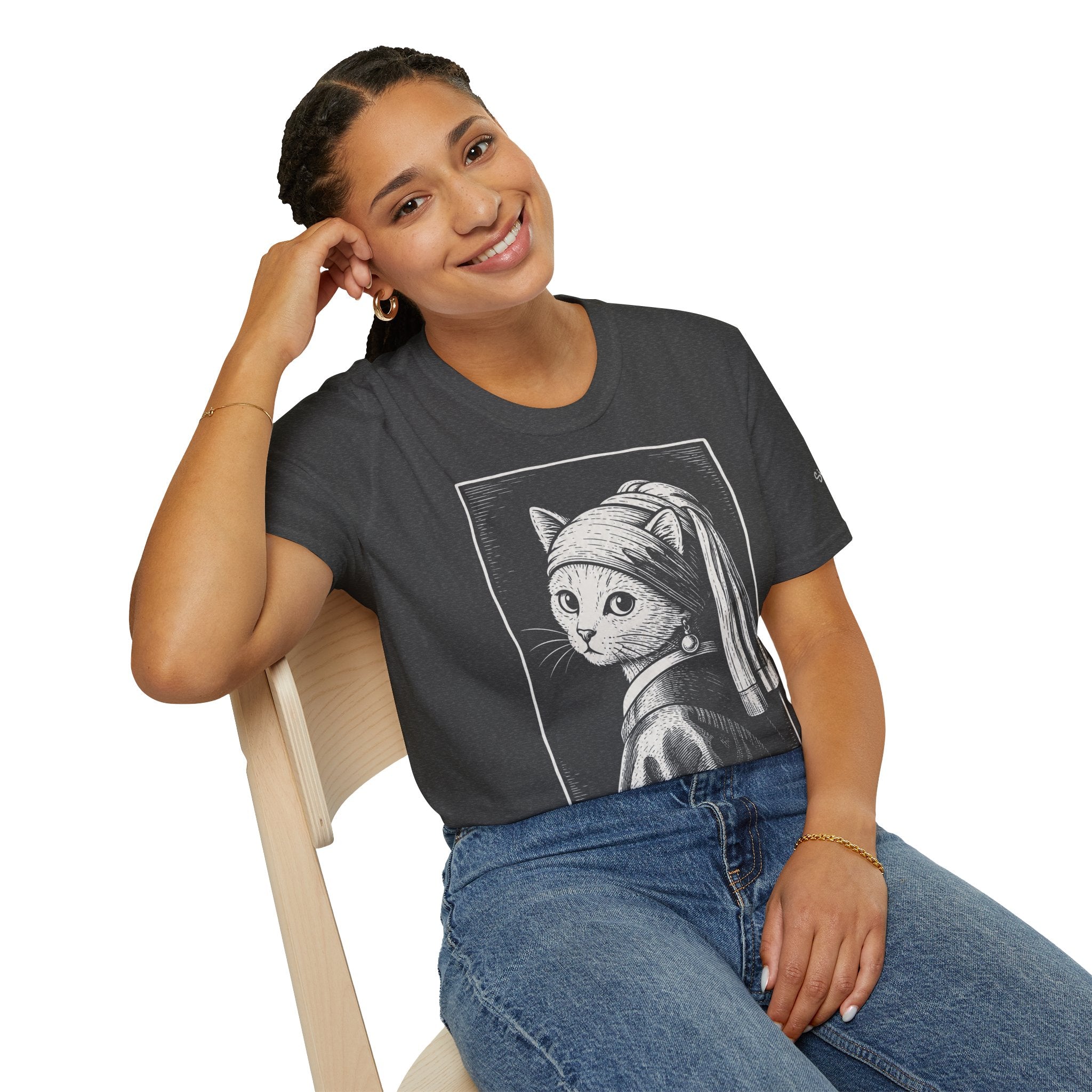 The Girl with the Purrl Earring Katzen Kunst T Shirt – Cat Art collection | UrbanPrintz