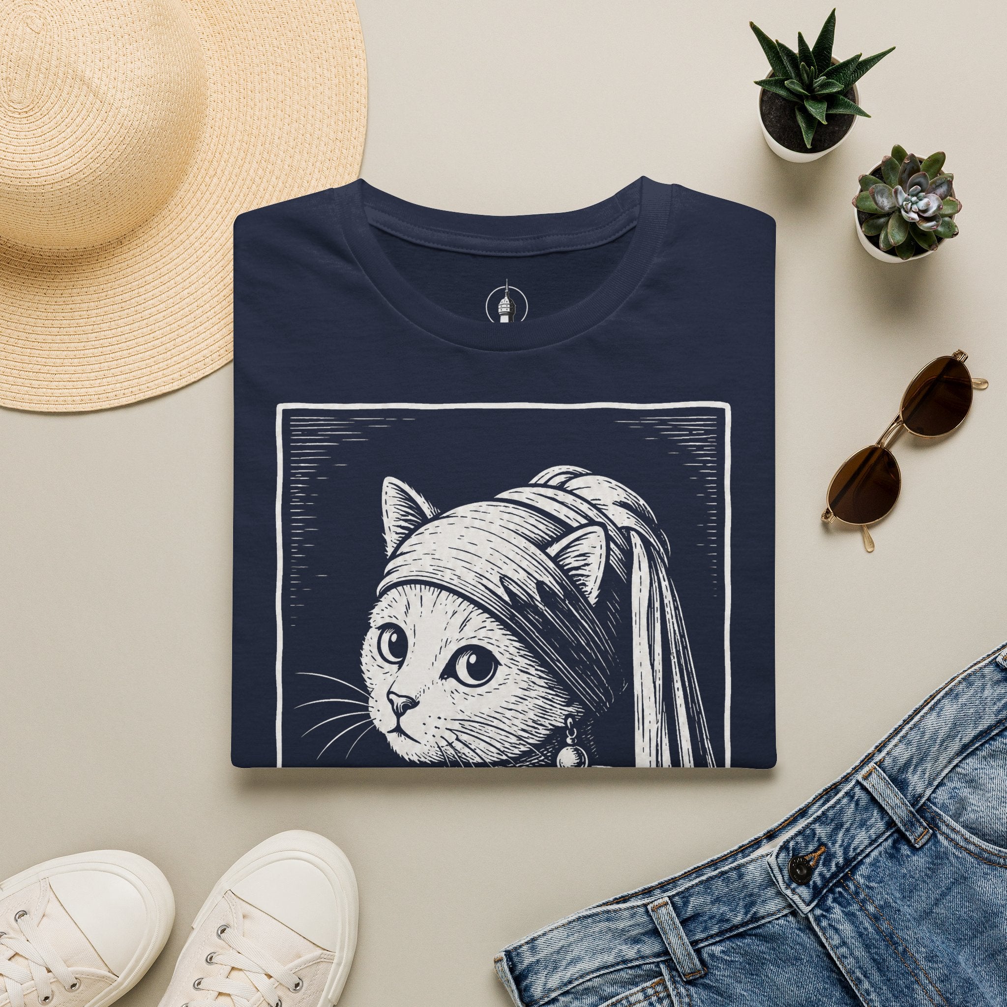 The Girl with the Purrl Earring Katzen Kunst T Shirt – Cat Art collection | UrbanPrintz