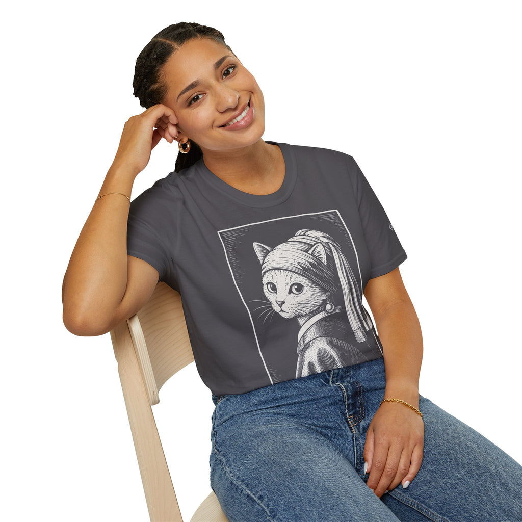 The Girl with the Purrl Earring Katzen Kunst T Shirt – Cat Art collection | UrbanPrintz