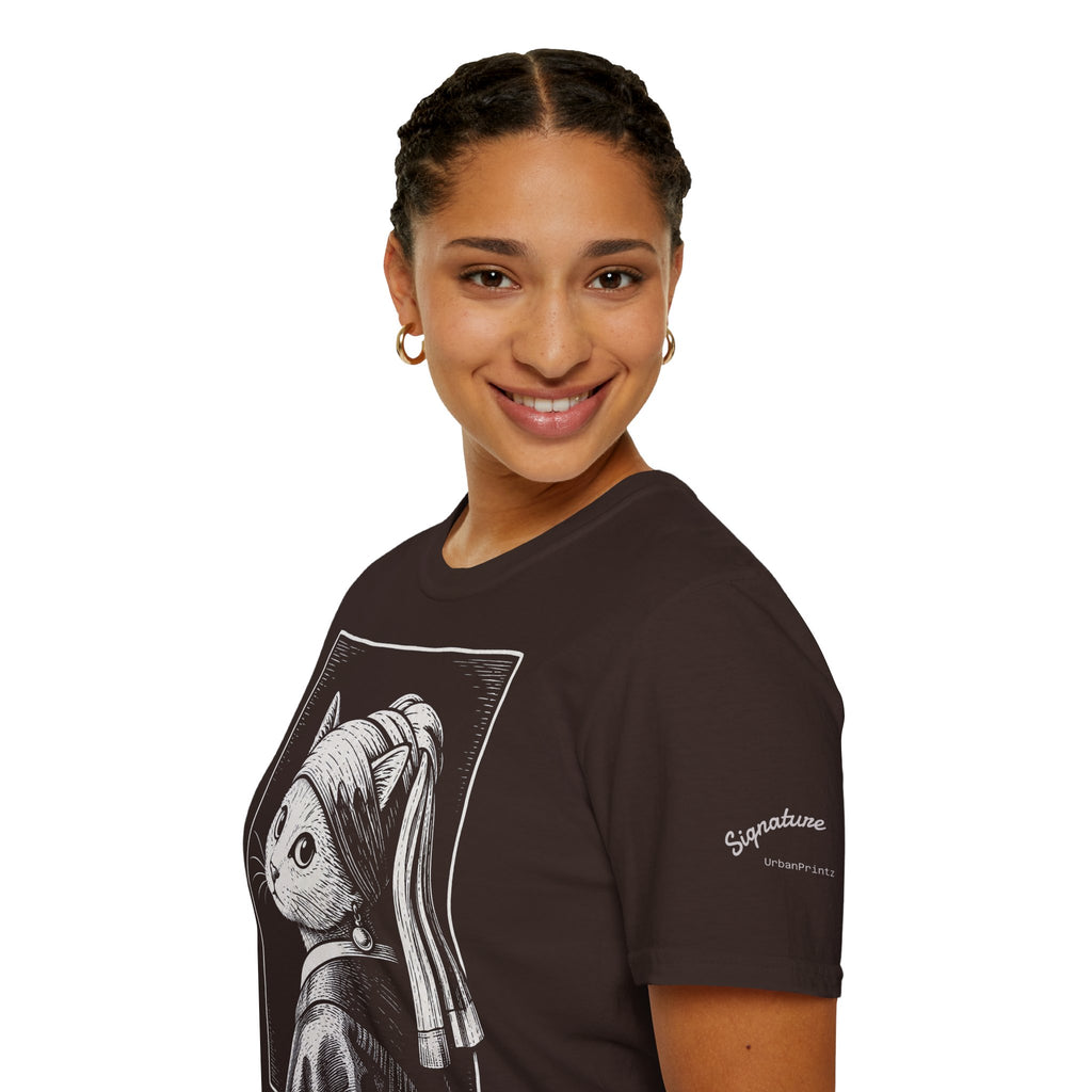 The Girl with the Purrl Earring Katzen Kunst T Shirt – Cat Art collection | UrbanPrintz