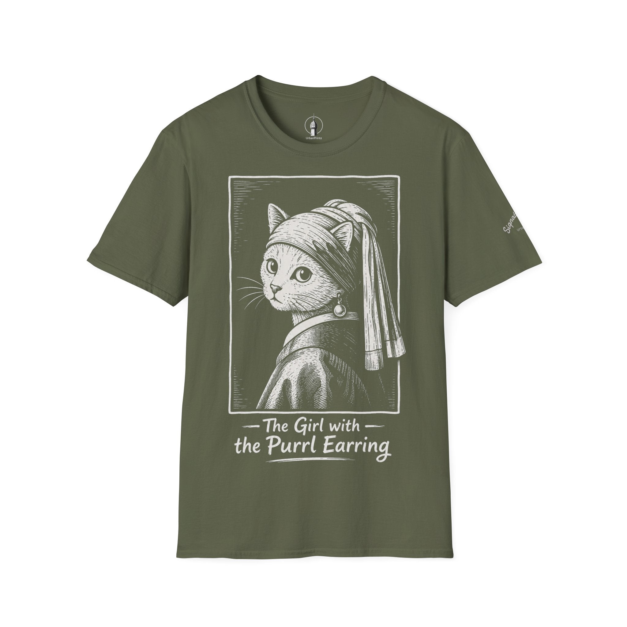 The Girl with the Purrl Earring Katzen Kunst T Shirt – Cat Art collection | UrbanPrintz