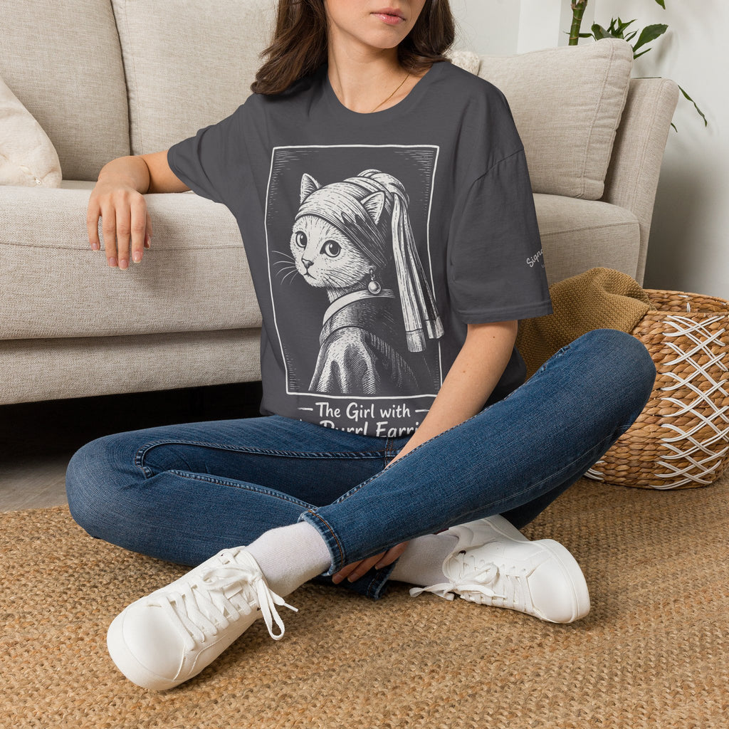 The Girl with the Purrl Earring Katzen Kunst T Shirt – Cat Art collection | UrbanPrintz