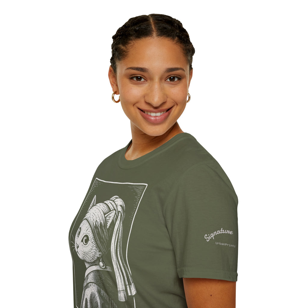 The Girl with the Purrl Earring Katzen Kunst T Shirt – Cat Art collection | UrbanPrintz