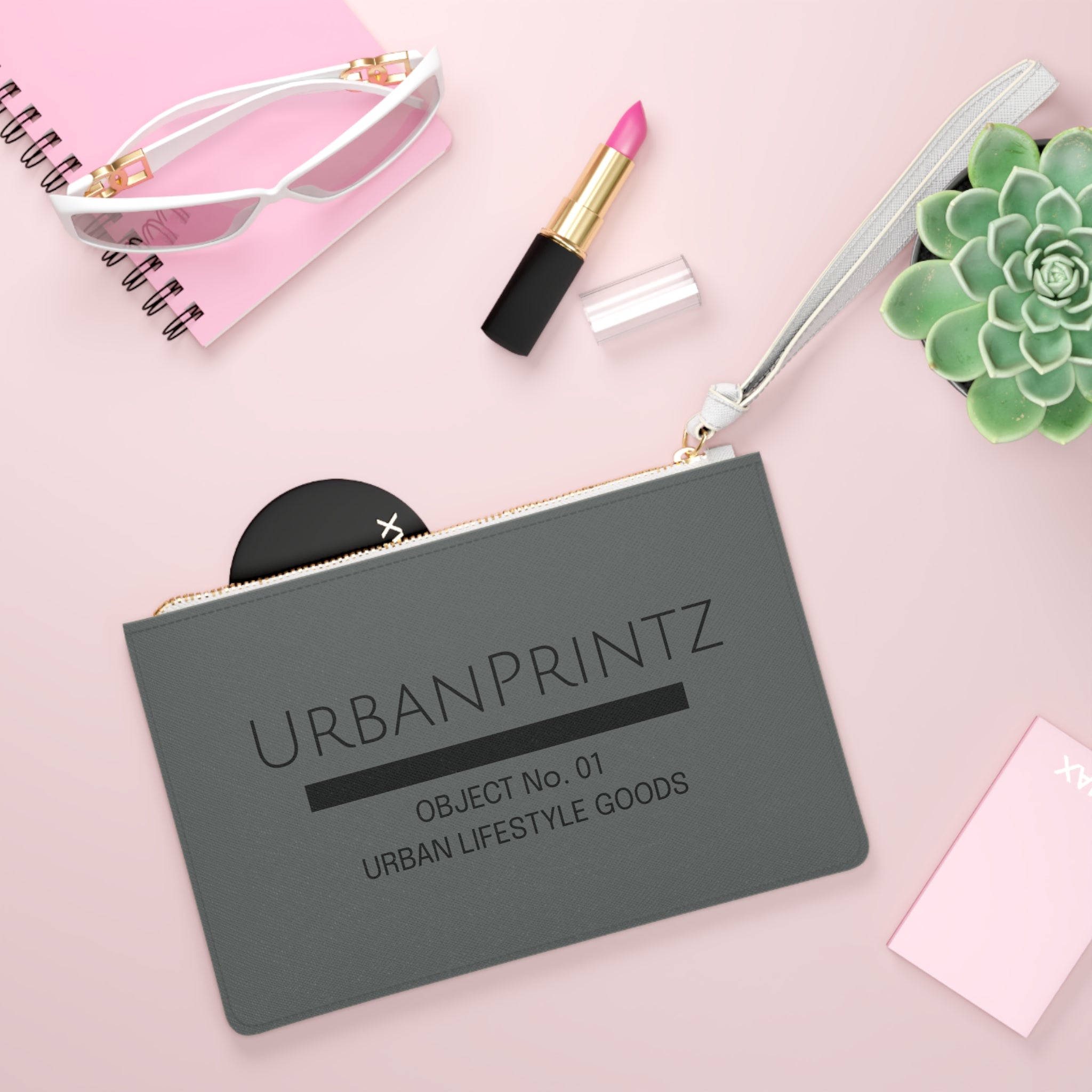 UrbanPrintz Grey Clutch Bag — Modern Minimalist Wristlet with Logo (Object No. 01) - UrbanPrintz