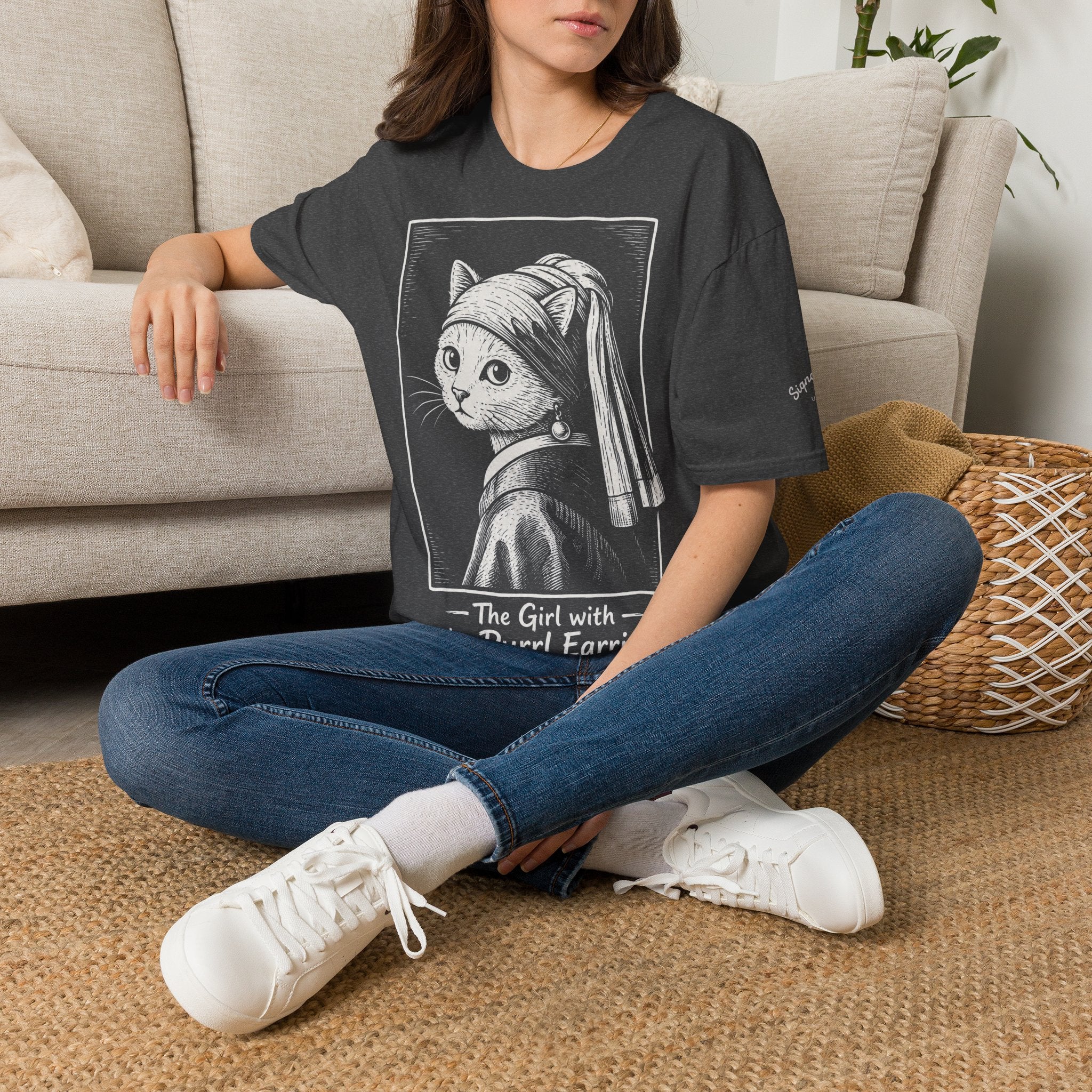 The Girl with the Purrl Earring Katzen Kunst T Shirt – Cat Art collection | UrbanPrintz