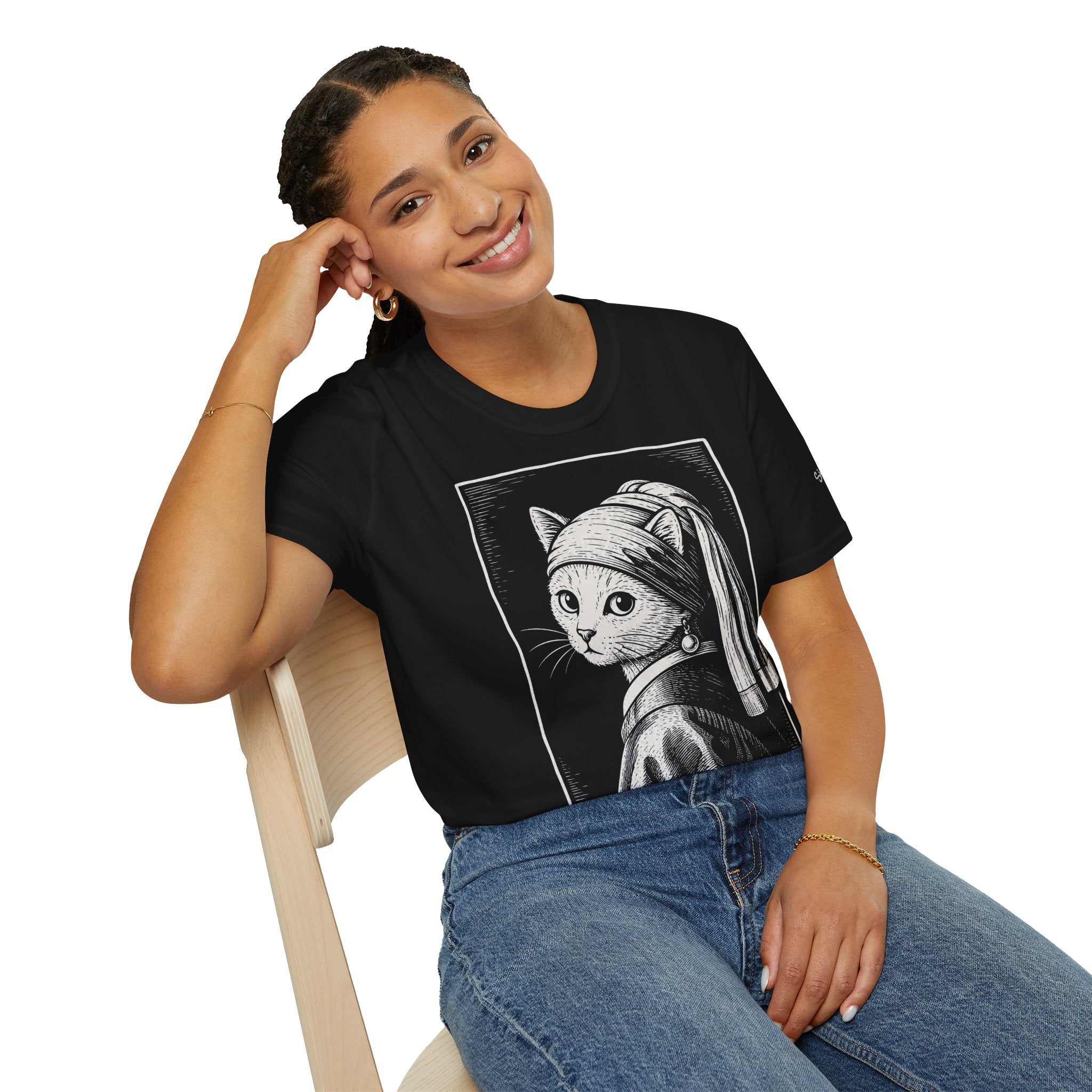 The Girl with the Purrl Earring Katzen Kunst T Shirt – Cat Art collection | UrbanPrintz