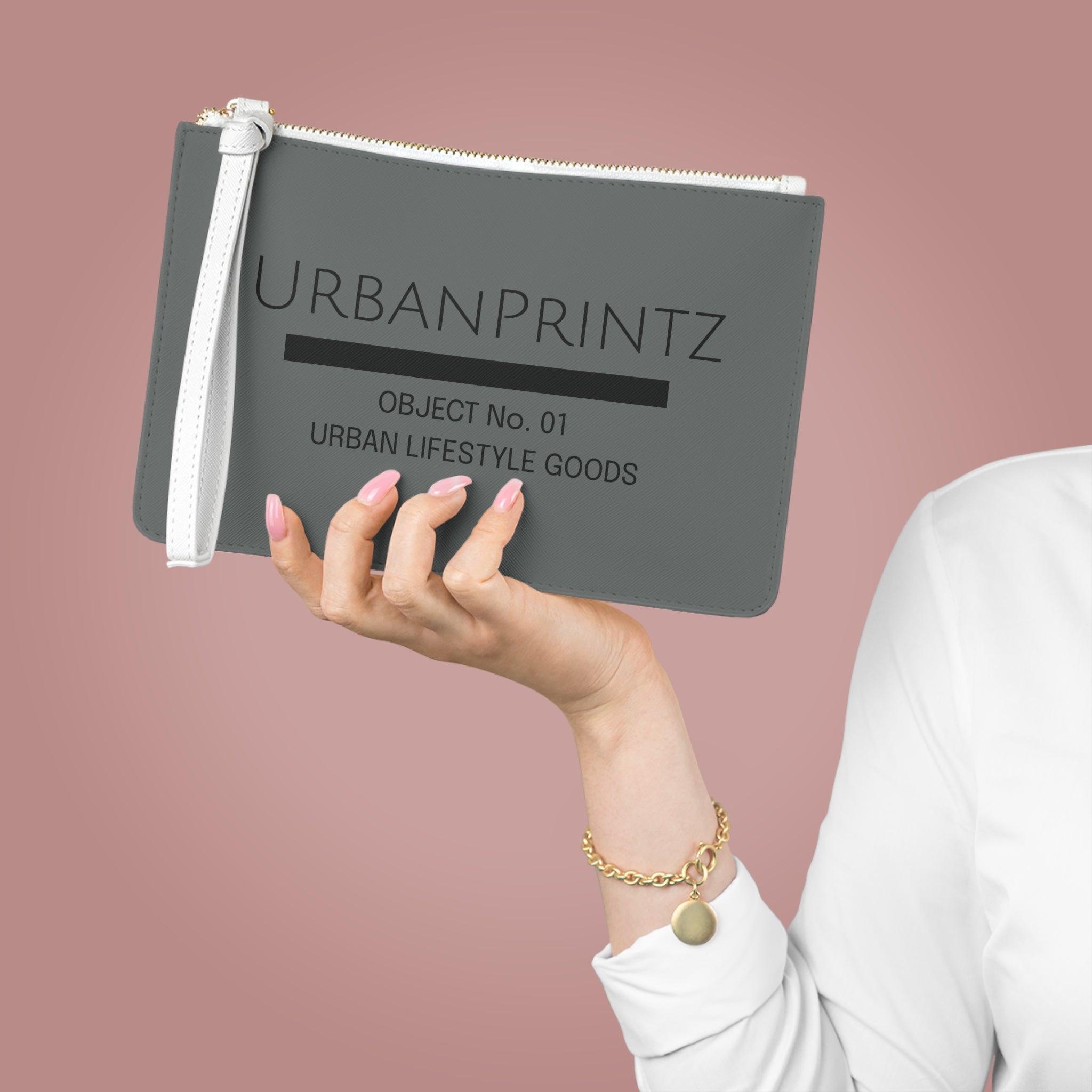 UrbanPrintz Grey Clutch Bag — Modern Minimalist Wristlet with Logo (Object No. 01) - UrbanPrintz