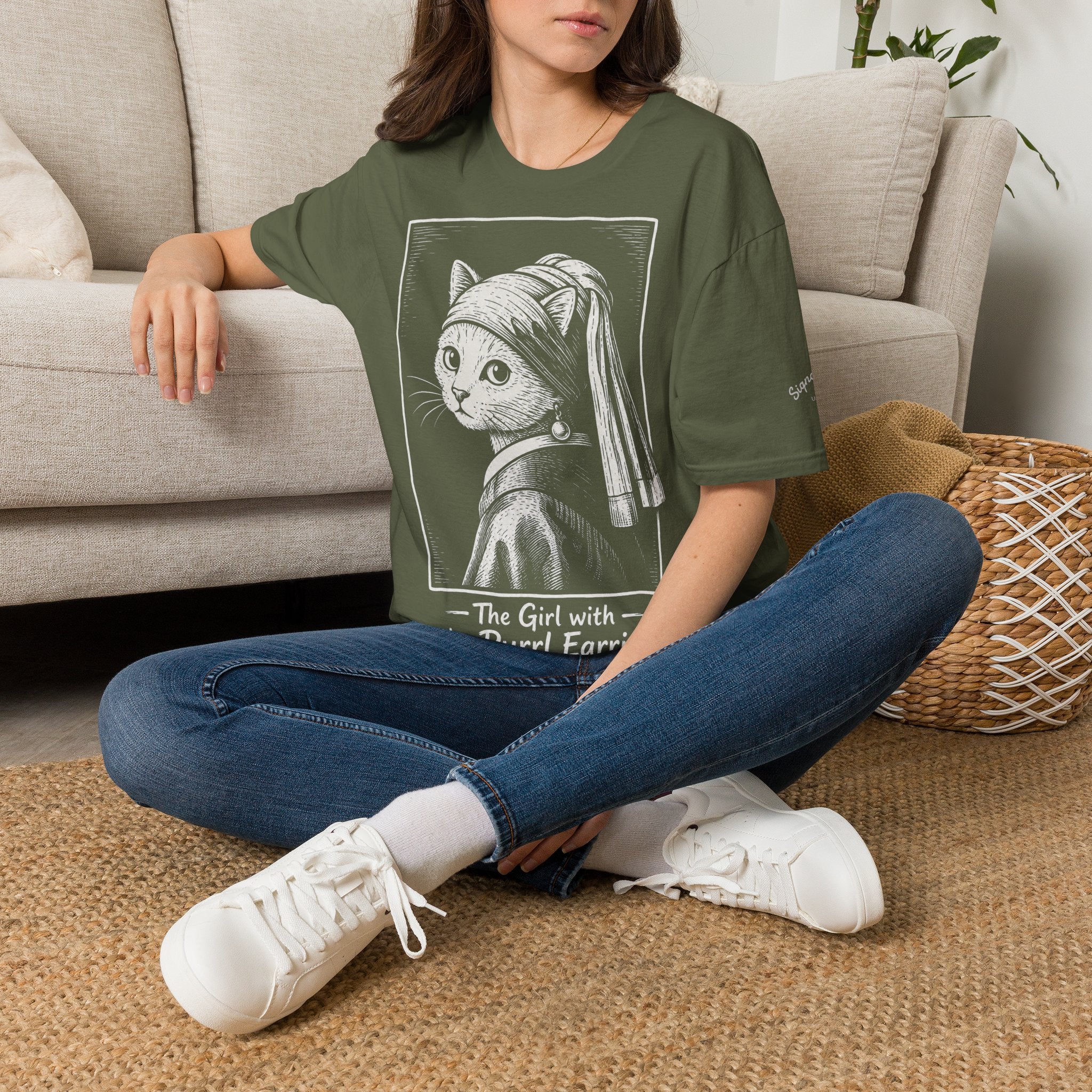 The Girl with the Purrl Earring Katzen Kunst T Shirt – Cat Art collection | UrbanPrintz