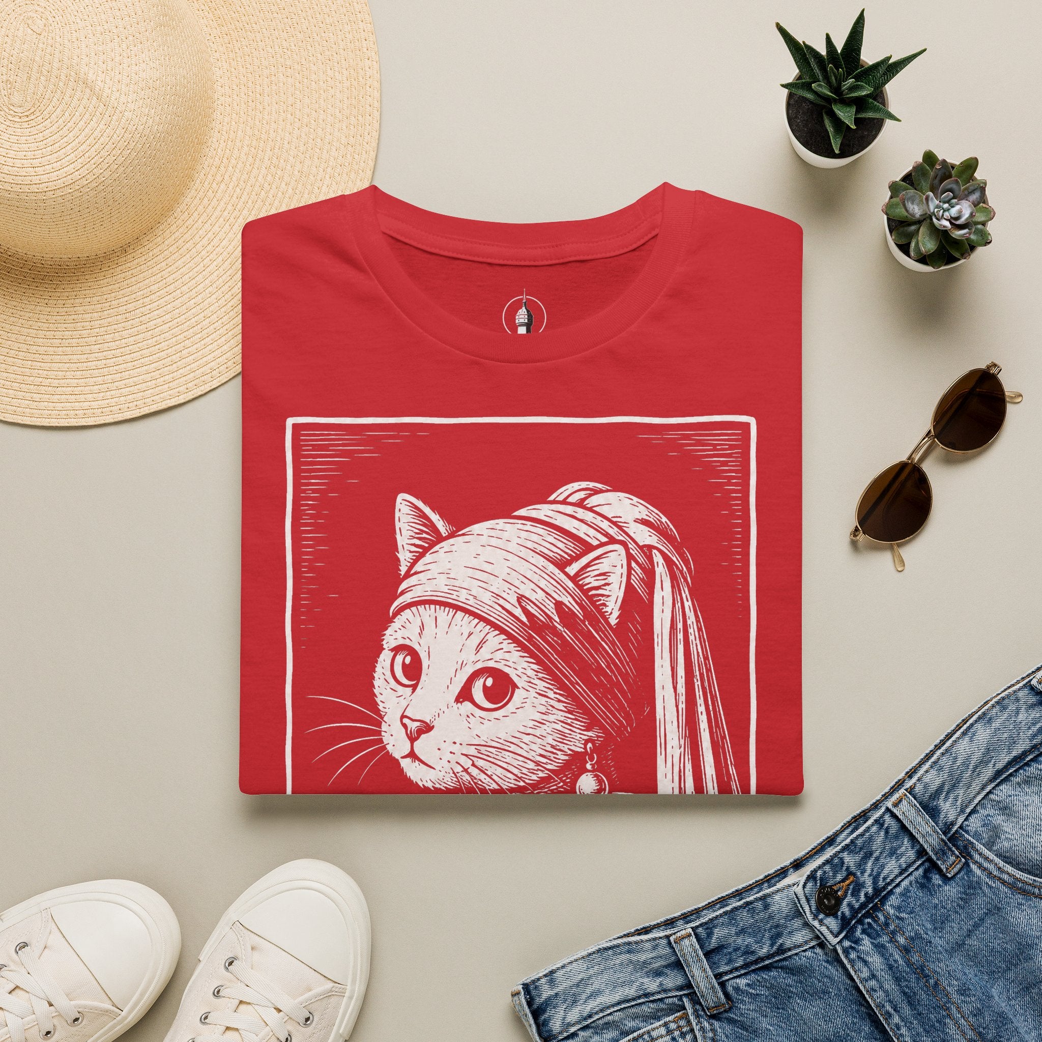 The Girl with the Purrl Earring Katzen Kunst T Shirt – Cat Art collection | UrbanPrintz