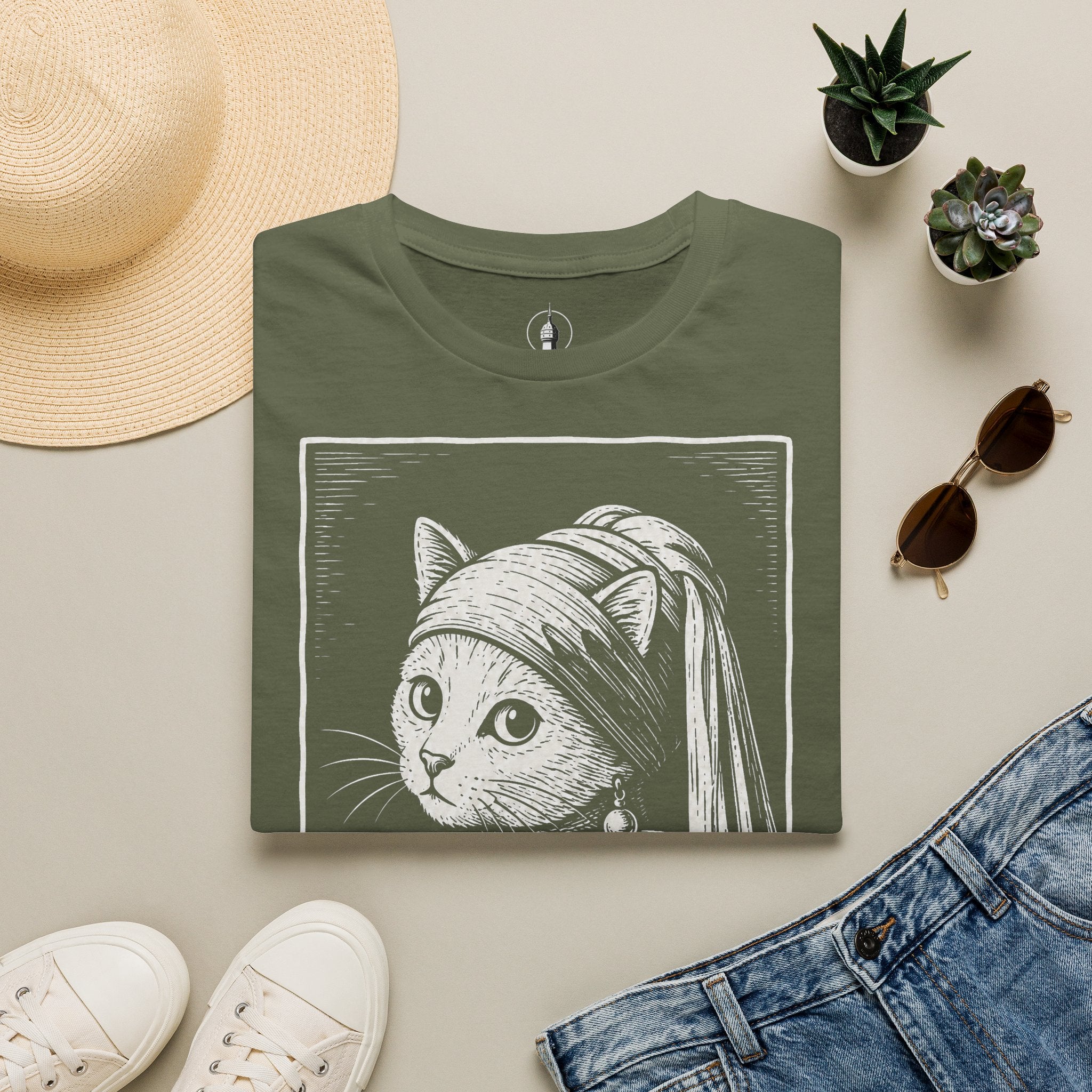 The Girl with the Purrl Earring Katzen Kunst T Shirt – Cat Art collection | UrbanPrintz