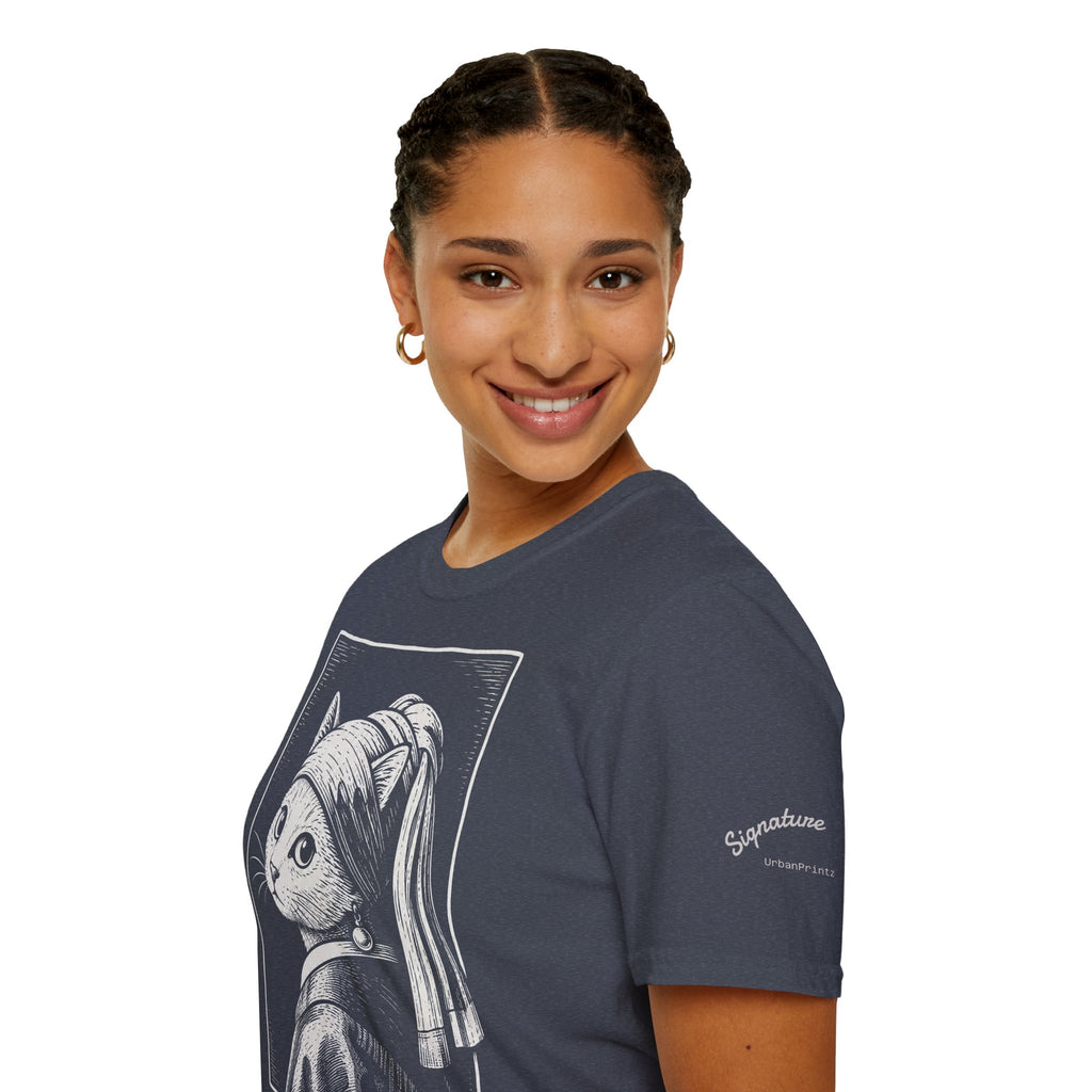 The Girl with the Purrl Earring Katzen Kunst T Shirt – Cat Art collection | UrbanPrintz