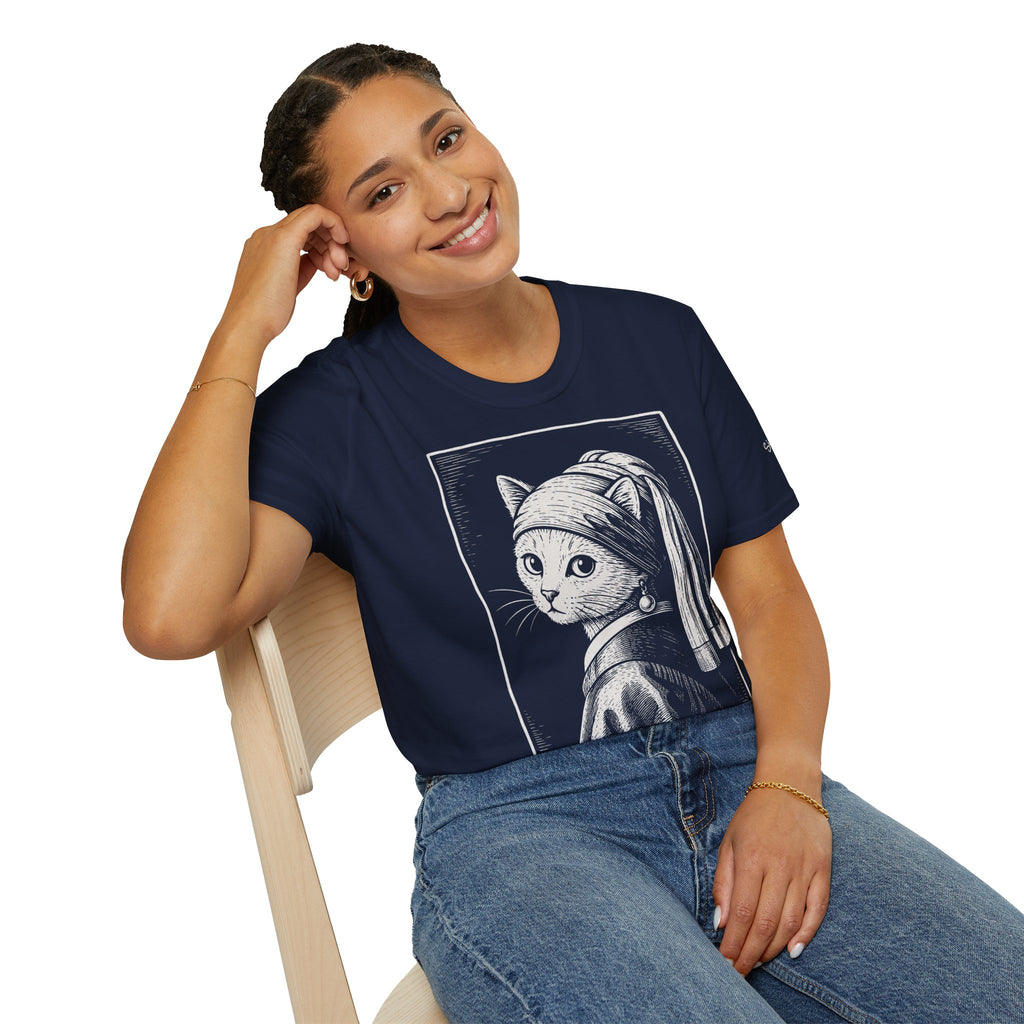 The Girl with the Purrl Earring Katzen Kunst T Shirt – Cat Art collection | UrbanPrintz